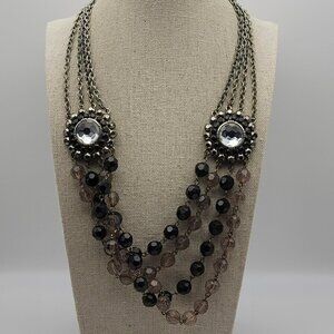 Vintage  Robert Rose Victorian Revival Crystal Medallion Bib Necklace 20 In